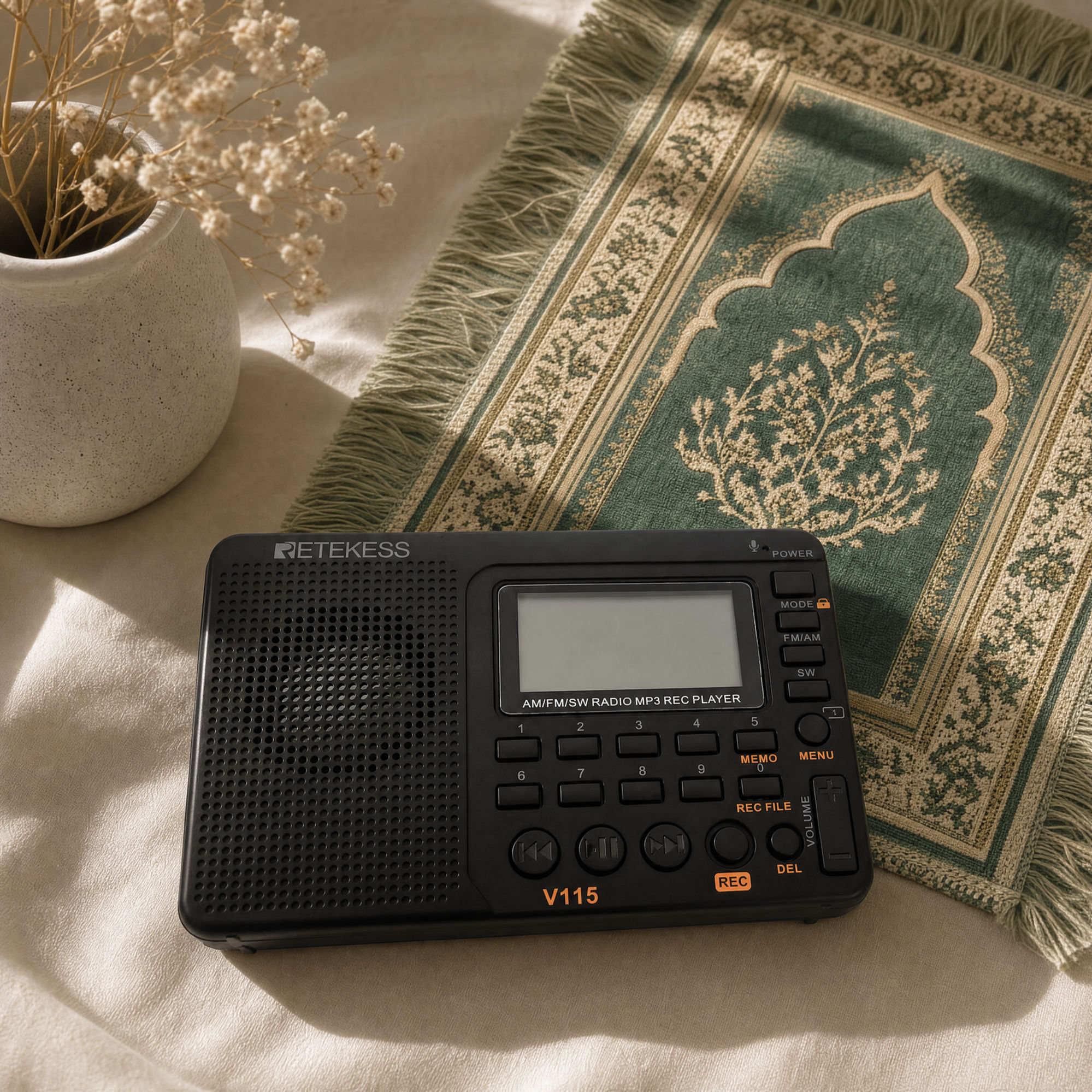 Quran Radio on a prayer mat